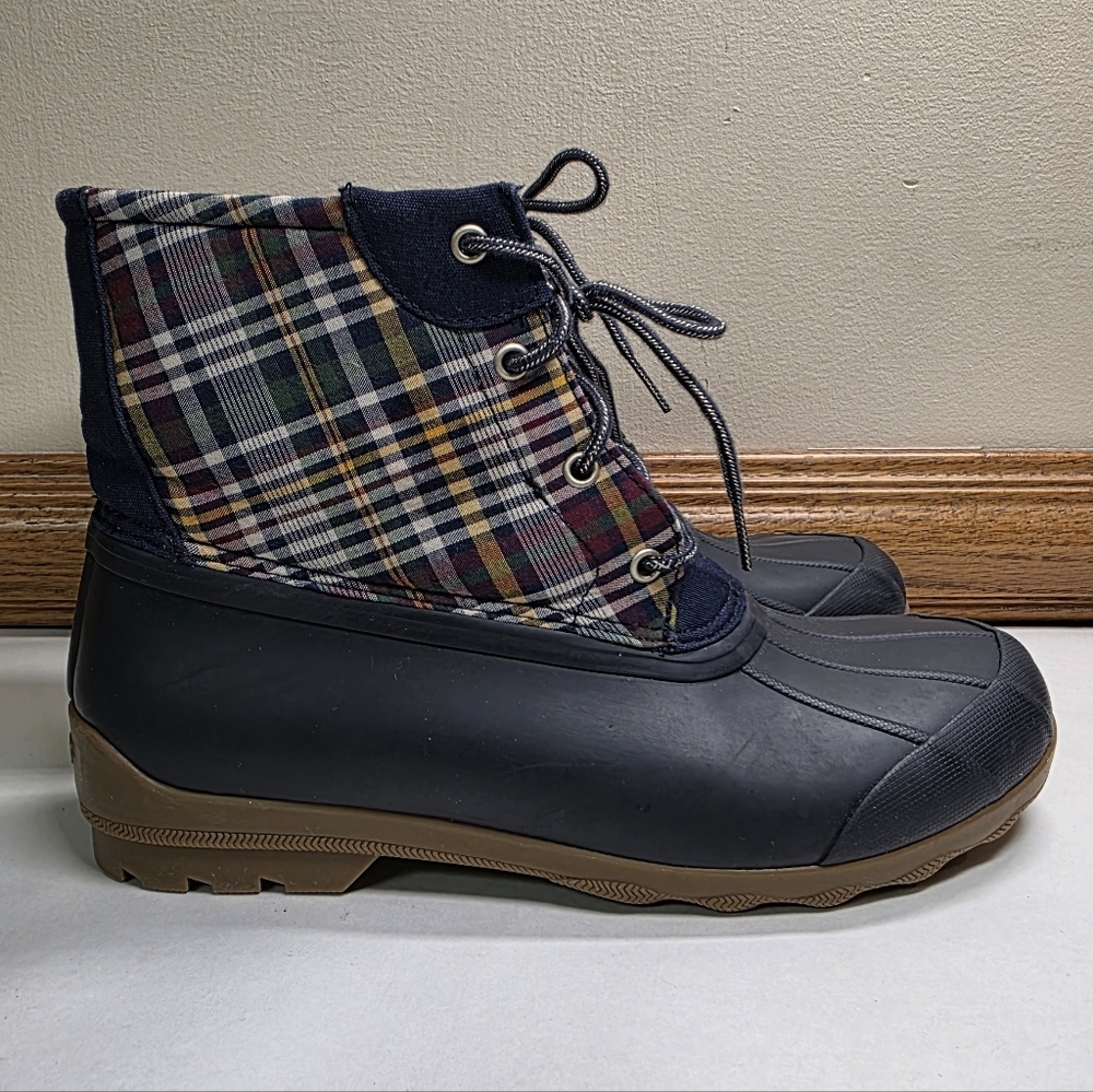 Sperry Port Duck Rain Boots Plaid Girls Sz 6M